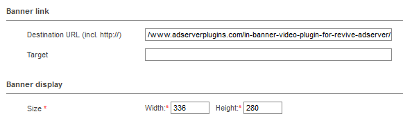 Enter the URL of the landing page, and the dimensions of the banner